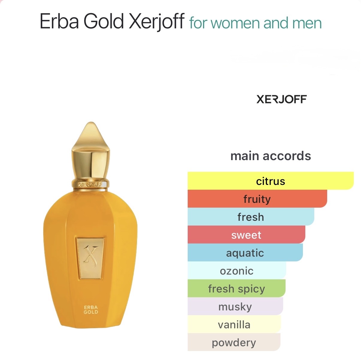 Xerjoff Erba Gold catalog page